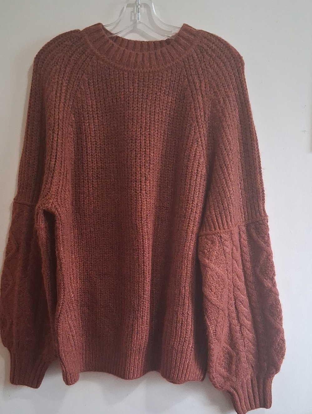 NWT Relaxed Cable-Sleeve Crewneck Sweater - Rust Size L